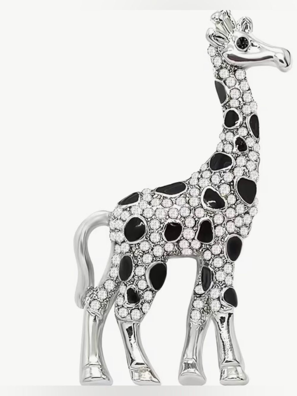 🖤 Crystal Giraffe Brooch in Silver and Black 🖤